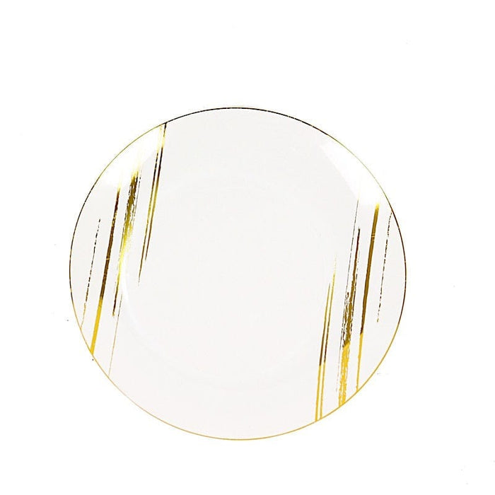 10 Round Plastic Salad and Dinner Plates with Metallic Prints - Disposable Tableware DSP_PLR0019_10_WHGD