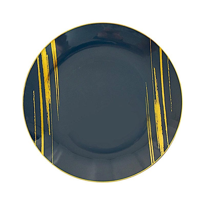 10 Round Plastic Salad and Dinner Plates with Metallic Prints - Disposable Tableware DSP_PLR0019_7_NVGD