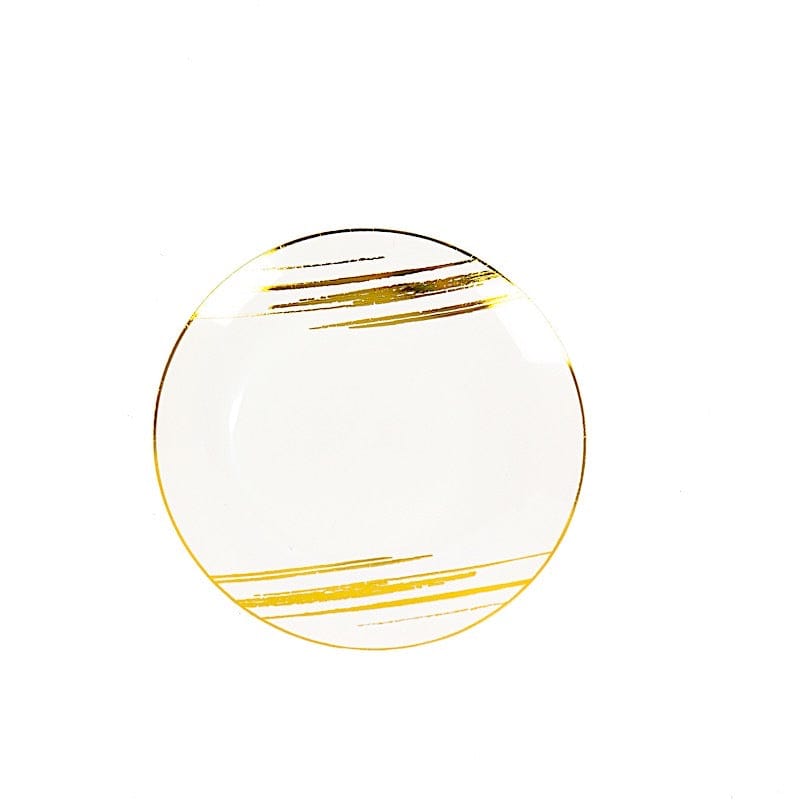 10 Round Plastic Salad and Dinner Plates with Metallic Prints - Disposable Tableware