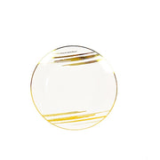 10 Round Plastic Salad and Dinner Plates with Metallic Prints - Disposable Tableware