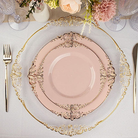 10 Round Plastic Salad Dinner Plates with Embossed Baroque Rim - Disposable Tableware