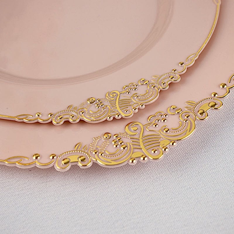 10 Round Plastic Salad Dinner Plates with Embossed Baroque Rim - Disposable Tableware