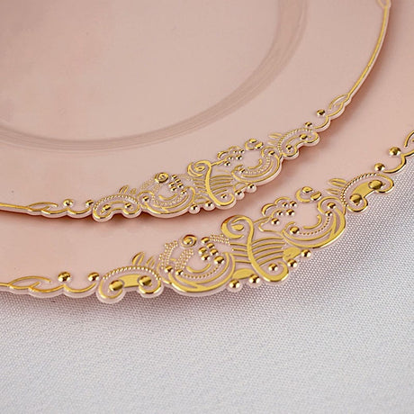 10 Round Plastic Salad Dinner Plates with Embossed Baroque Rim - Disposable Tableware