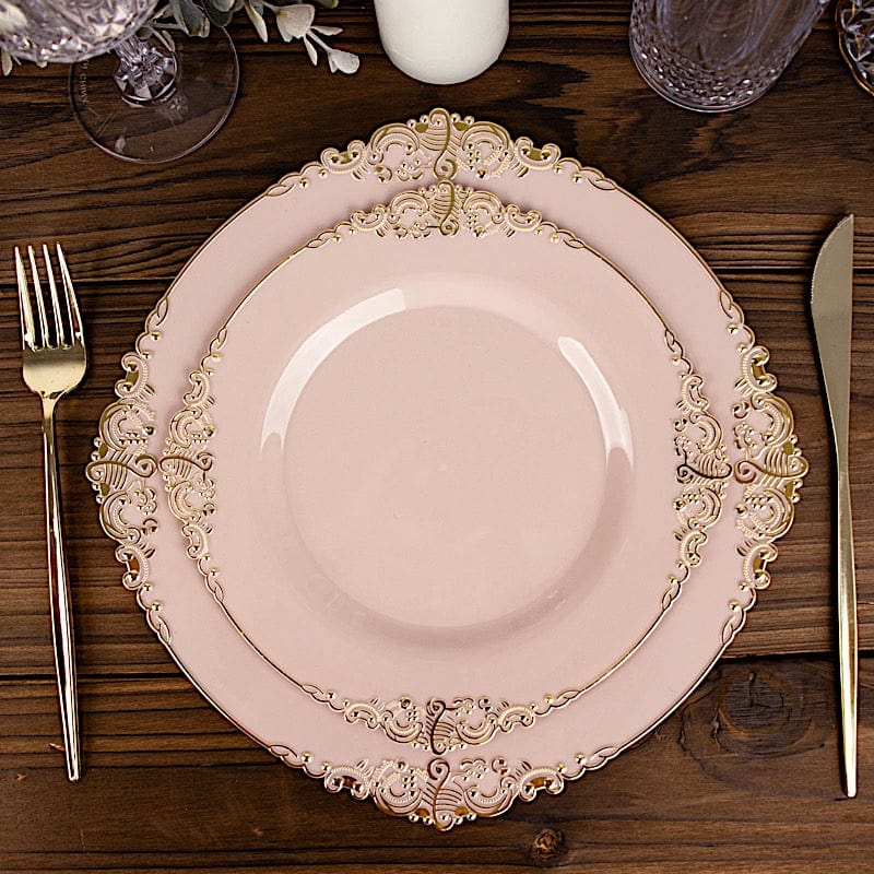 10 Round Plastic Salad Dinner Plates with Embossed Baroque Rim - Disposable Tableware