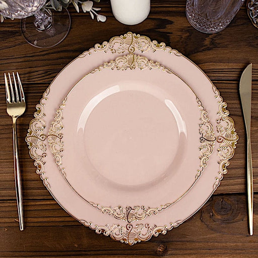 10 Round Plastic Salad Dinner Plates with Embossed Baroque Rim - Disposable Tableware