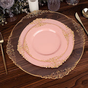 10 Round Plastic Salad Dinner Plates with Embossed Baroque Rim - Disposable Tableware