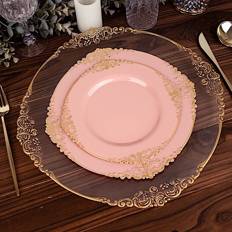 10 Round Plastic Salad Dinner Plates with Embossed Baroque Rim - Disposable Tableware