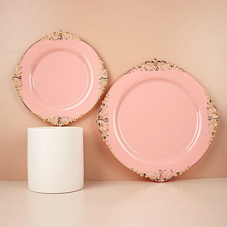 10 Round Plastic Salad Dinner Plates with Embossed Baroque Rim - Disposable Tableware