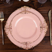 10 Round Plastic Salad Dinner Plates with Embossed Baroque Rim - Disposable Tableware