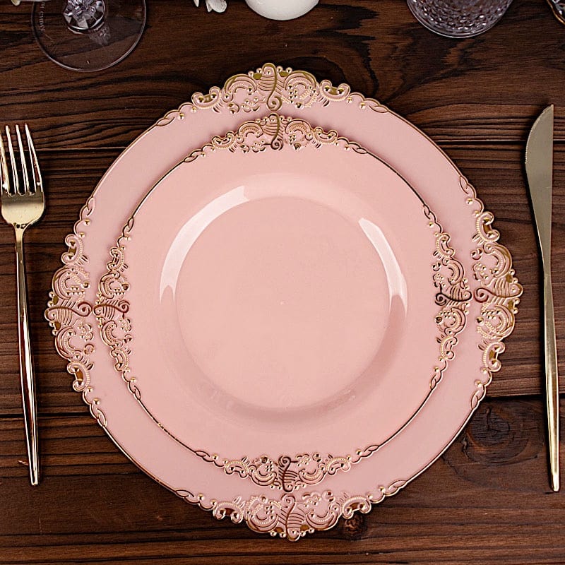 10 Round Plastic Salad Dinner Plates with Embossed Baroque Rim - Disposable Tableware