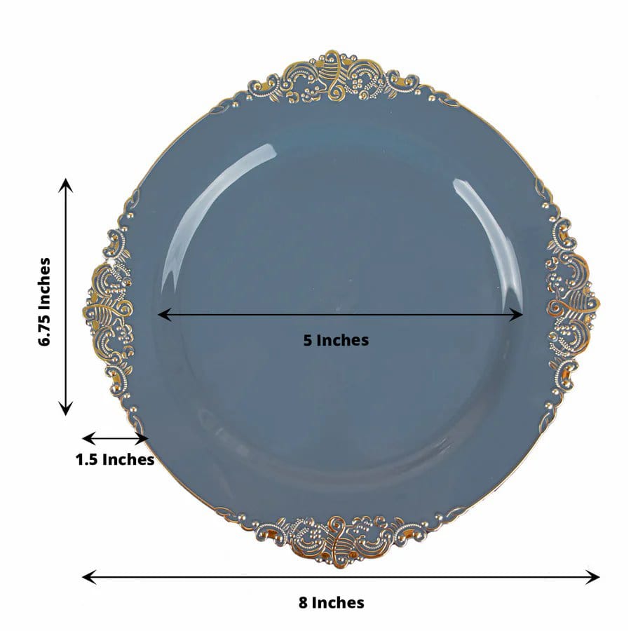 10 Round Plastic Salad Dinner Plates with Embossed Baroque Rim - Disposable Tableware