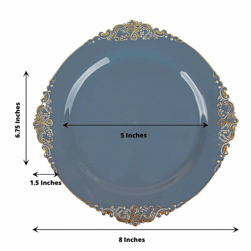 10 Round Plastic Salad Dinner Plates with Embossed Baroque Rim - Disposable Tableware