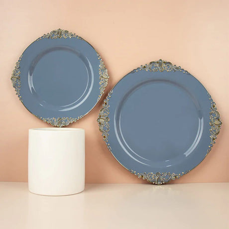 10 Round Plastic Salad Dinner Plates with Embossed Baroque Rim - Disposable Tableware