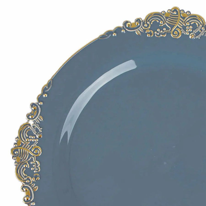 10 Round Plastic Salad Dinner Plates with Embossed Baroque Rim - Disposable Tableware