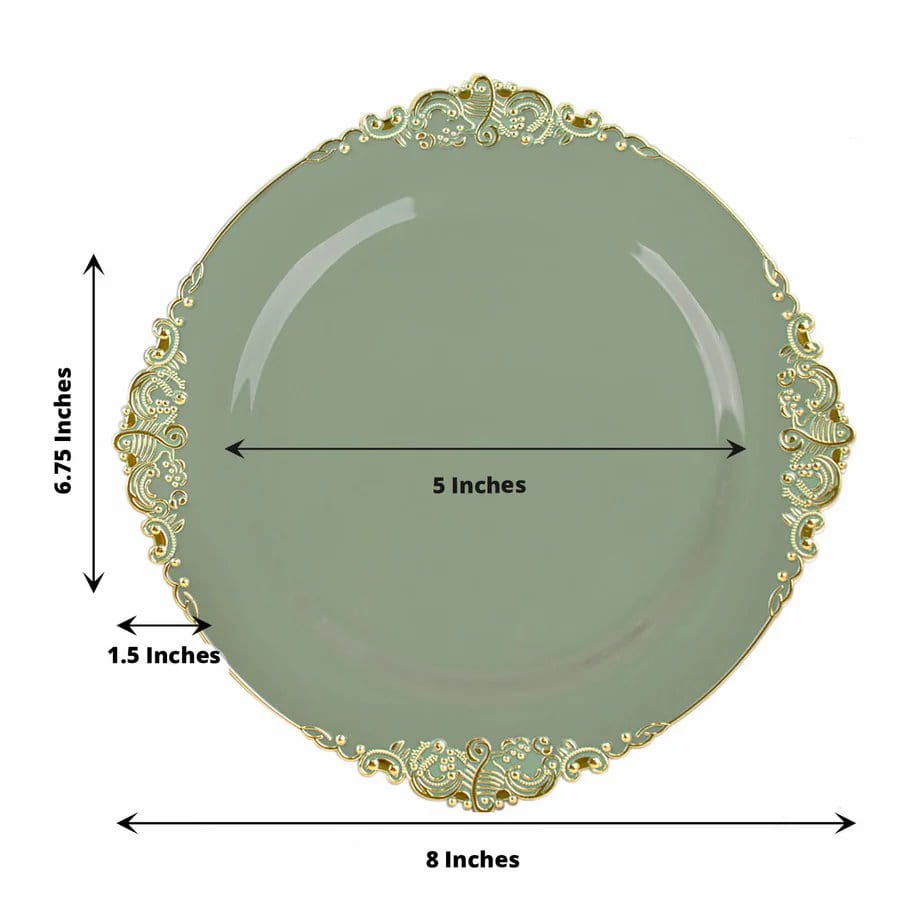 10 Round Plastic Salad Dinner Plates with Embossed Baroque Rim - Disposable Tableware