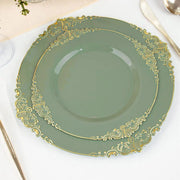 10 Round Plastic Salad Dinner Plates with Embossed Baroque Rim - Disposable Tableware