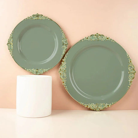 10 Round Plastic Salad Dinner Plates with Embossed Baroque Rim - Disposable Tableware