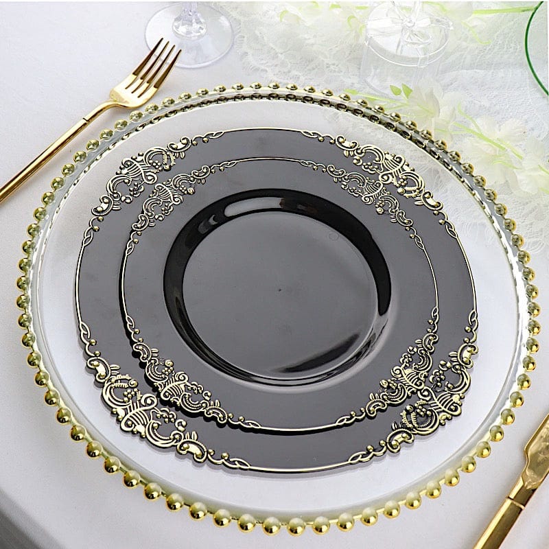10 Round Plastic Salad Dinner Plates with Embossed Baroque Rim - Disposable Tableware
