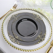 10 Round Plastic Salad Dinner Plates with Embossed Baroque Rim - Disposable Tableware