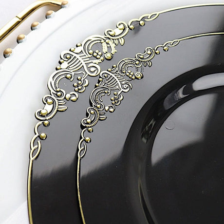 10 Round Plastic Salad Dinner Plates with Embossed Baroque Rim - Disposable Tableware
