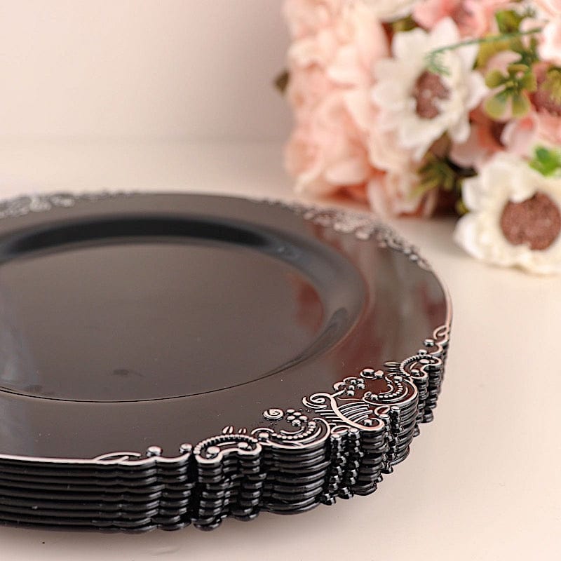 10 Round Plastic Salad Dinner Plates with Embossed Baroque Rim - Disposable Tableware
