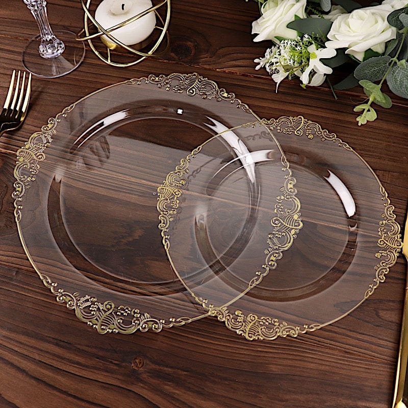 10 Round Plastic Salad Dinner Plates with Embossed Baroque Rim - Disposable Tableware