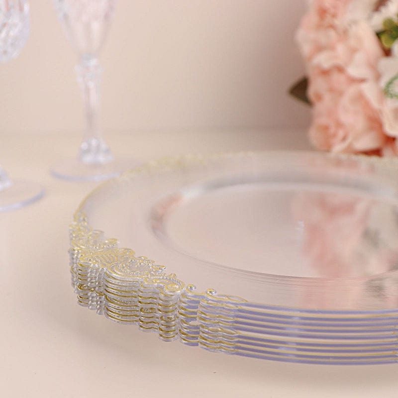 10 Round Plastic Salad Dinner Plates with Embossed Baroque Rim - Disposable Tableware