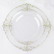 10 Round Plastic Salad Dinner Plates with Embossed Baroque Rim - Disposable Tableware