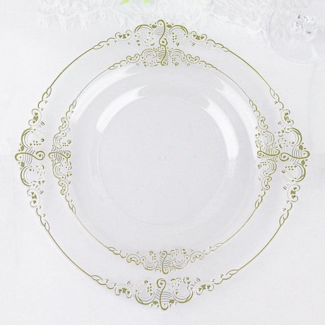 10 Round Plastic Salad Dinner Plates with Embossed Baroque Rim - Disposable Tableware
