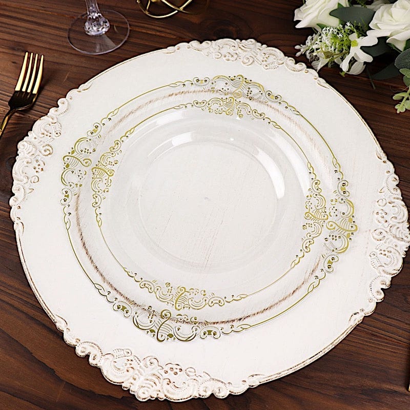 10 Round Plastic Salad Dinner Plates with Embossed Baroque Rim - Disposable Tableware
