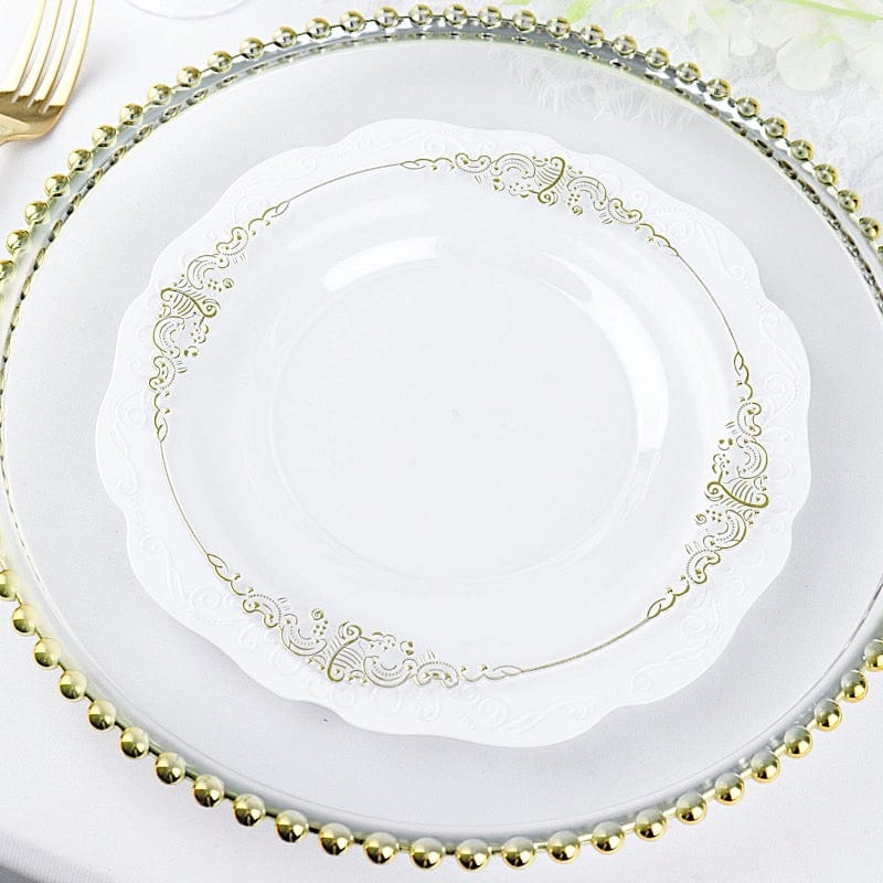 10 Round Plastic Salad Dinner Plates with Embossed Baroque Rim - Disposable Tableware