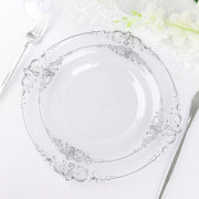 10 Round Plastic Salad Dinner Plates with Embossed Baroque Rim - Disposable Tableware
