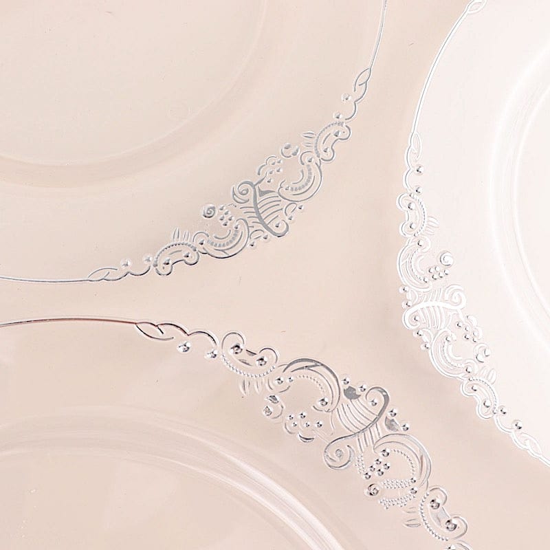 10 Round Plastic Salad Dinner Plates with Embossed Baroque Rim - Disposable Tableware