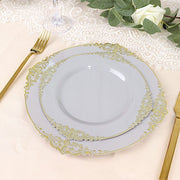 10 Round Plastic Salad Dinner Plates with Embossed Baroque Rim - Disposable Tableware