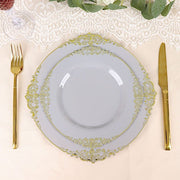 10 Round Plastic Salad Dinner Plates with Embossed Baroque Rim - Disposable Tableware