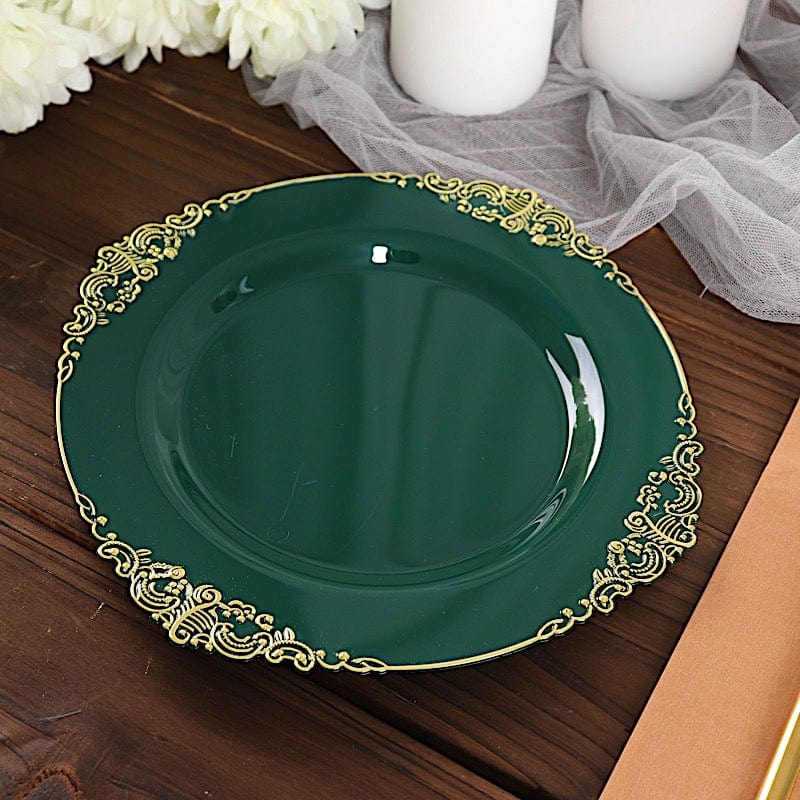 10 Round Plastic Salad Dinner Plates with Embossed Baroque Rim - Disposable Tableware
