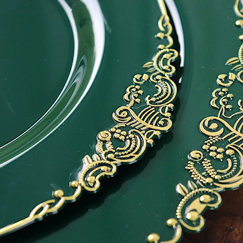 10 Round Plastic Salad Dinner Plates with Embossed Baroque Rim - Disposable Tableware