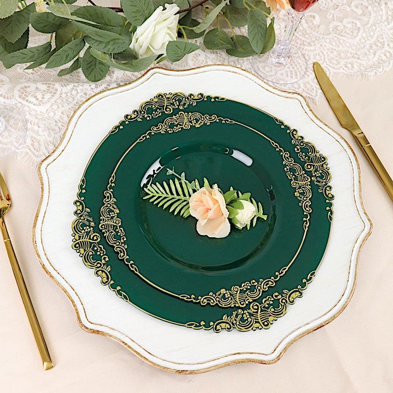 10 Round Plastic Salad Dinner Plates with Embossed Baroque Rim - Disposable Tableware