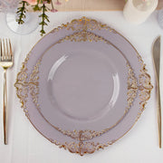 10 Round Plastic Salad Dinner Plates with Embossed Baroque Rim - Disposable Tableware