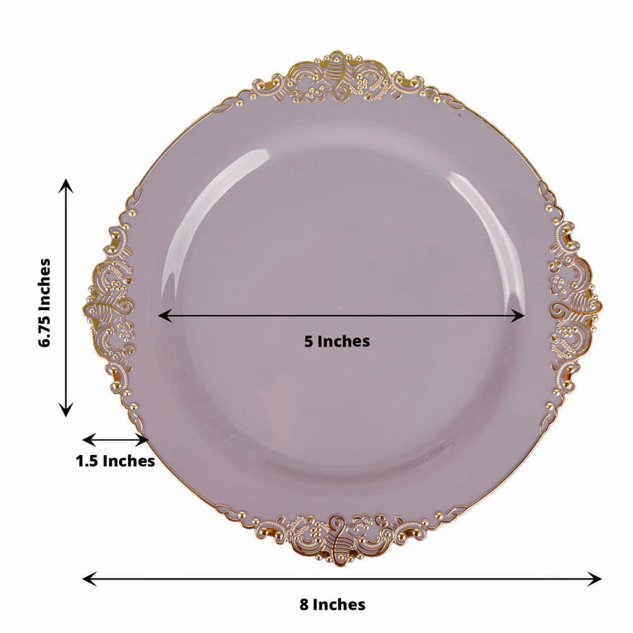 10 Round Plastic Salad Dinner Plates with Embossed Baroque Rim - Disposable Tableware