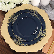 10 Round Plastic Salad Dinner Plates with Embossed Baroque Rim - Disposable Tableware