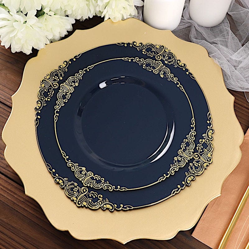 10 Round Plastic Salad Dinner Plates with Embossed Baroque Rim - Disposable Tableware