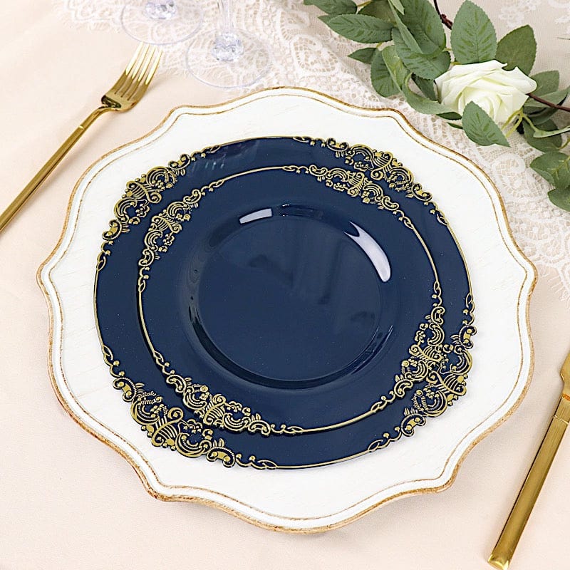 10 Round Plastic Salad Dinner Plates with Embossed Baroque Rim - Disposable Tableware