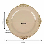 10 Round Plastic Salad Dinner Plates with Embossed Baroque Rim - Disposable Tableware