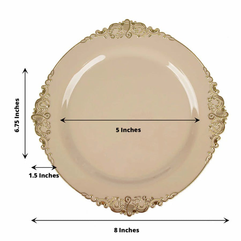 10 Round Plastic Salad Dinner Plates with Embossed Baroque Rim - Disposable Tableware