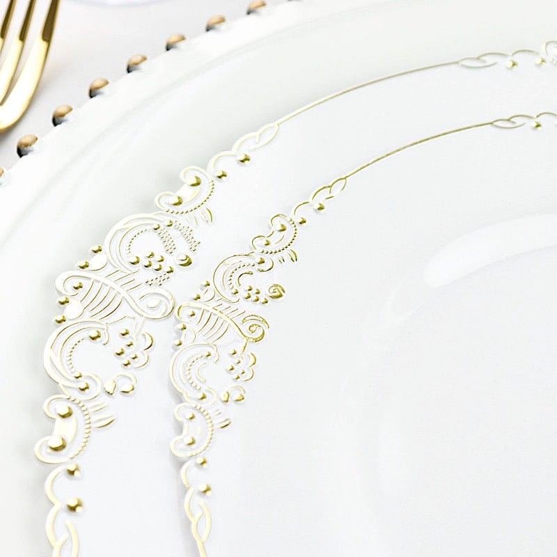 10 Round Plastic Salad Dinner Plates with Embossed Baroque Rim - Disposable Tableware