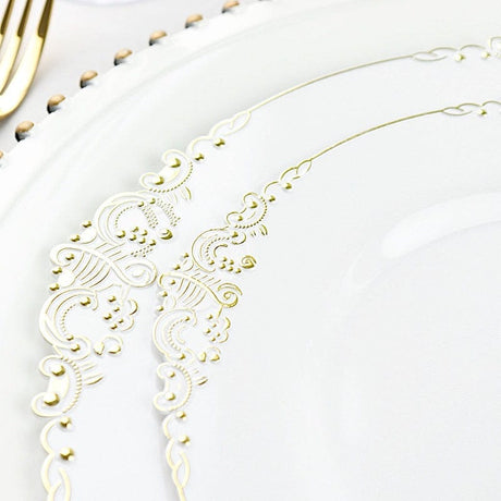 10 Round Plastic Salad Dinner Plates with Embossed Baroque Rim - Disposable Tableware