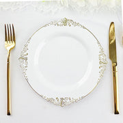 10 Round Plastic Salad Dinner Plates with Embossed Baroque Rim - Disposable Tableware