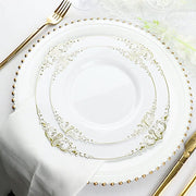 10 Round Plastic Salad Dinner Plates with Embossed Baroque Rim - Disposable Tableware