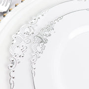 10 Round Plastic Salad Dinner Plates with Embossed Baroque Rim - Disposable Tableware